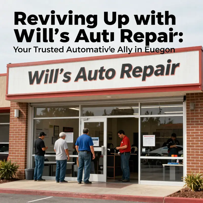 The inviting exterior of Will’s Auto Repair, showing a bustling atmosphere of activity.