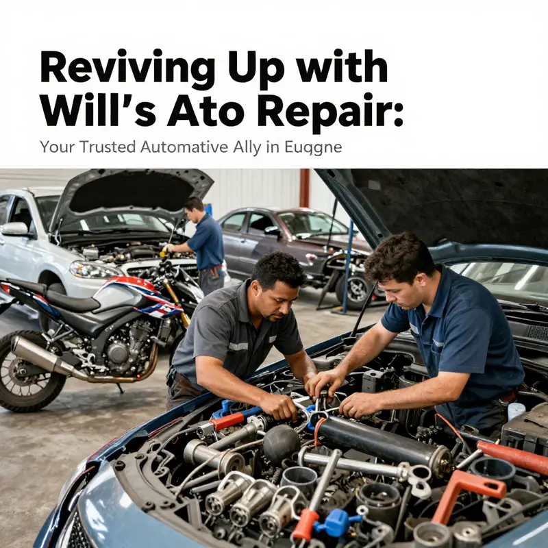 The inviting exterior of Will’s Auto Repair, showing a bustling atmosphere of activity.
