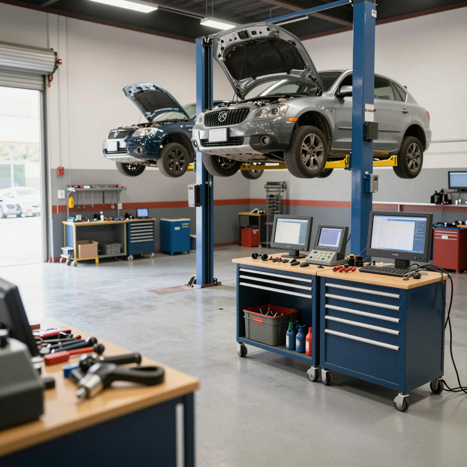 A well-equipped auto repair garage