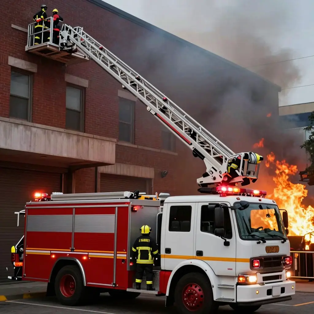A ladder truck in action during an emergency situation